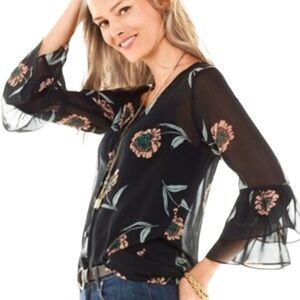 Cabi La Di Da Blouse Floral Chiffon Black Style 5206 XS